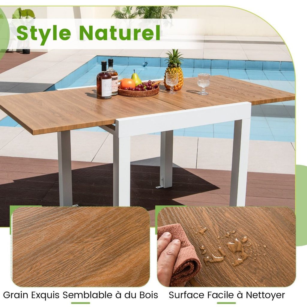 Table de Jardin Extensible en Aluminium Ajustable de 80 à 160 CM Table à Manger Rectangulaire pour 4-6 Personnes Gris/Naturel -