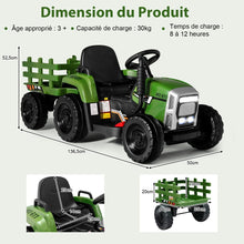 Load image into Gallery viewer, Tracteur Electrique avec Remorque pour Enfants 3 Vitesses Lumières LED Fonctions o USB et Bluetooth Jaune/Rose/Rouge/Vert/Vert Foncé/Noir -