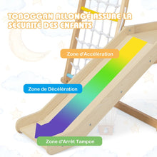 Load image into Gallery viewer, Triangle d'Escalade 6 en 1 en Bois avec Toboggan et Filet Barre pour Grimper Ramper et Glisser 1 An+ Coloré/Naturel -