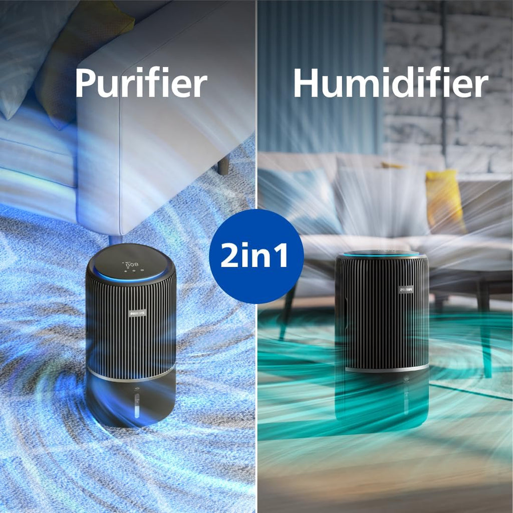 Philips Série 3400 Purificateur d'Air et Humidificateur 2 en 1, Filtre HEPA NanoProtect + Filtre à Charbon Actif, Humidification Hygiénique, CADR 300 m³/h, Taux d'Humidification 650 ml/h (AC3421/13)