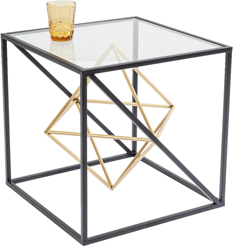 Kare Design Table d'Appoint Prisma, Or/Noir, Verre, Acier, Moderne, Table de Salon, Meuble, Deco Intérieur, Decoration Chambre, Maison, 45x45x45cm