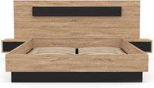 Load image into Gallery viewer, IDMarket - Lit Coffre Santa avec Tables de chevets intégrées et sommier 140x190cm Couleur Bois et Noir