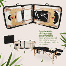 Load image into Gallery viewer, MASSUNDA All INKL Chaise de Massage Pliante et réglable en Hauteur – Table de Massage Mobile en Bois Massif avec Housse en éponge, accoudoirs et dossiers, appuie-tête Ergonomique (Noir)