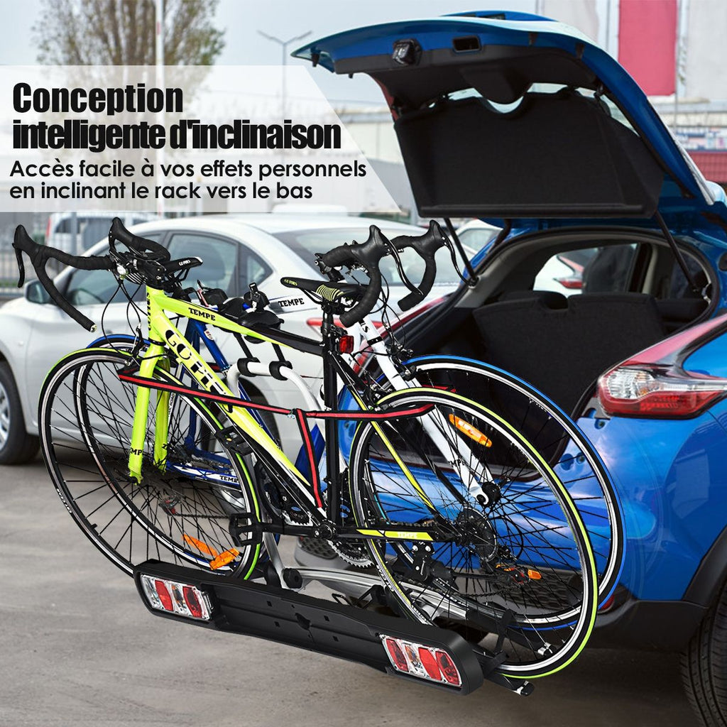 Porte-vélos pour Attelage sur SUV Berline Fourgon pour 2 Vélos Conception Intelligente de Basculement 113x72x63cm -