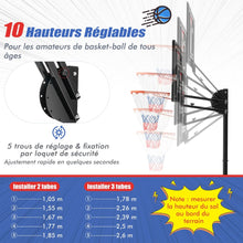 Load image into Gallery viewer, Panier de Basketball sur Pieds avec Hauteur Rglable 1,55-3,1m Support de Basketball avec Panneau Arrire en PE pour Enfants et Jaunes -