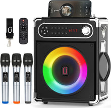 Load image into Gallery viewer, JYX Machine de Karaoké, avec 3 Microphones sans Fil et lumières DJ, Bluetooth Speaker pour Les réunions de Famille/Le Camping en Plein air/la fête sur la Plage