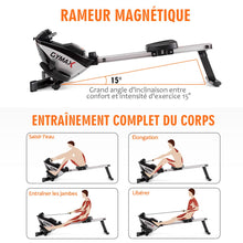 Load image into Gallery viewer, Rameur Magnétique Pliable 8 Niveaux de Résistance Écran LCD Numérique Poids Supporté de 100 KG pour Maison et Bureau -