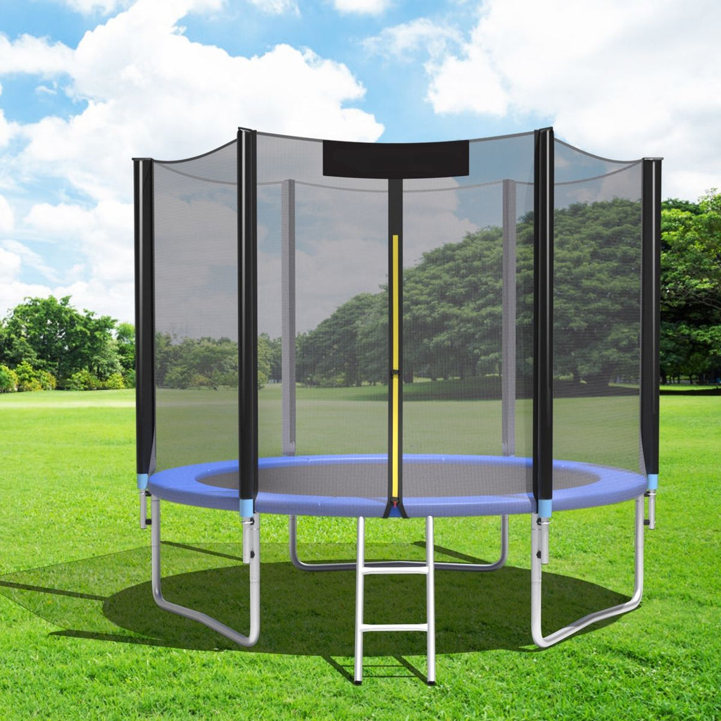 Trampoline de Jardin Ø 305cm avec Filet de Sécurité Porte Entrée Echelle Noir et Bleu -