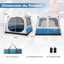Load image into Gallery viewer, Tente de Camping pour 5 Personnes Tente D么me tanche avec Porte et Fen锚tres en Maille Sac de Transport 248x248x230cm Bleu + Blanc -