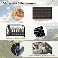 Load image into Gallery viewer, Meubles de Patio 4 Pices en Rotin Charge 180-360KG avec Chaises Causeuse Coussins et Table Basse en Verre Tremp pour Balcon Blanc -