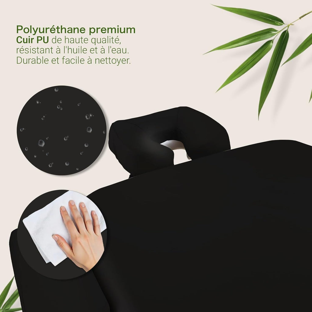 MASSUNDA All INKL Chaise de Massage Pliante et réglable en Hauteur – Table de Massage Mobile en Bois Massif avec Housse en éponge, accoudoirs et dossiers, appuie-tête Ergonomique (Noir)