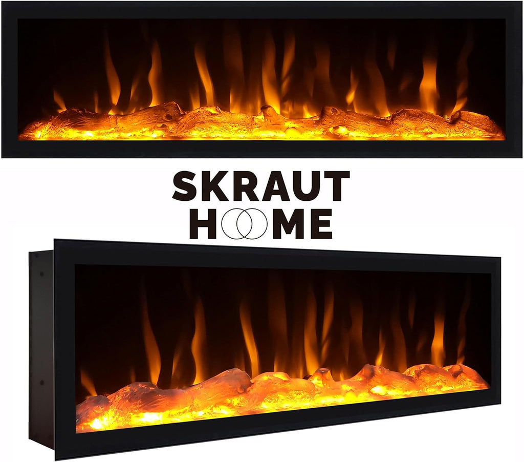 Skraut Home | Meuble TV | Banc Télé | Grand Espace de Rangement | 267x45x35 cm | TV Grand Format | Cheminée électrique XXL | Suspendu, Mural | Style Moderne | Noir