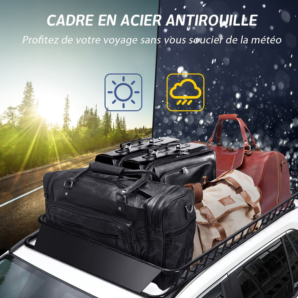 Porte-Bagages de Toit Universel 162 CM avec Capacité de 68 KG Galerie de Toit pour le Voyage et le Rangement Noir -