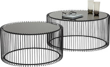 Load image into Gallery viewer, Kare Design Tables Basses Wire, Lot de 2, Noir, Rond, Acier, Plateau de Table en Verre, Diamètre 70/60cm, Style Moderne, Élégante, Table Basse Salon, Deco Intérieur, Décoration Chambre