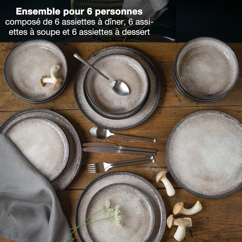 Moritz & Moritz VIDA service de table 6 personnes - 18 Pièces - vaisselle et arts de la table beige 6x assiettes plates, 6x assiettes creuses, 6x assiettes à petit-déjeuner