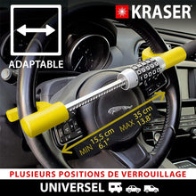 Load image into Gallery viewer, KRASER KR940B Antivol Voiture à Code Sécurité Maximale, Canne Jaune Plus Visible et Dissuasif, Robuste Bloque Volant avec Marteau d'Urgence, Bloc Barre Anti Vol Universel pour Auto, Camping-Car