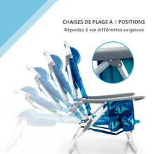 Load image into Gallery viewer, Lot de 2 Chaises de Camping Plage Pliante Table Enroulable en Aluminium Appui-tête Dossier Réglable à 5 Positions 6 Couleurs au Choix -