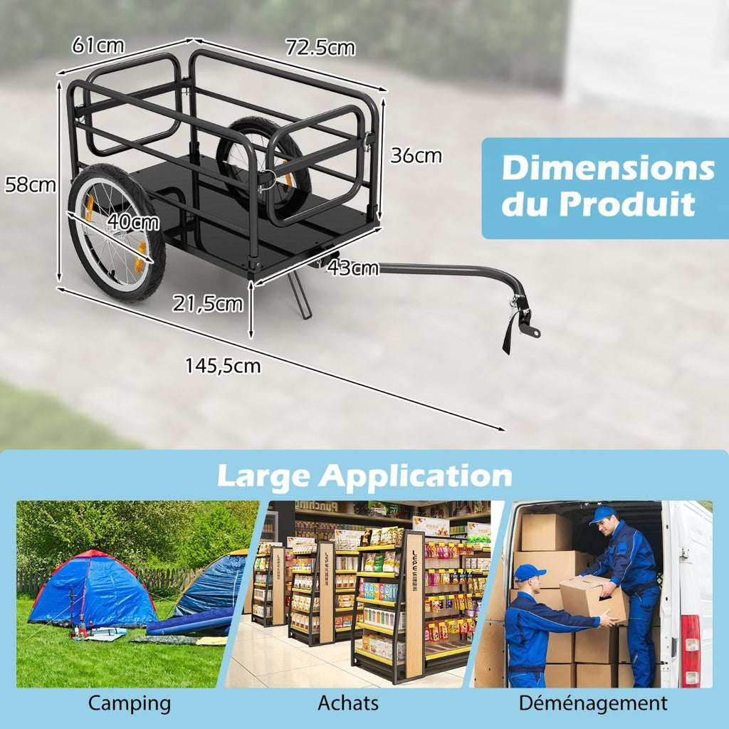 Remorque de Vlo avec Cadre Pliable Charge 55 kg Chariot pour Vlo avec Housse en Tissu Oxford Roues  Air de 40聽cm Rflecteurs Bleu -