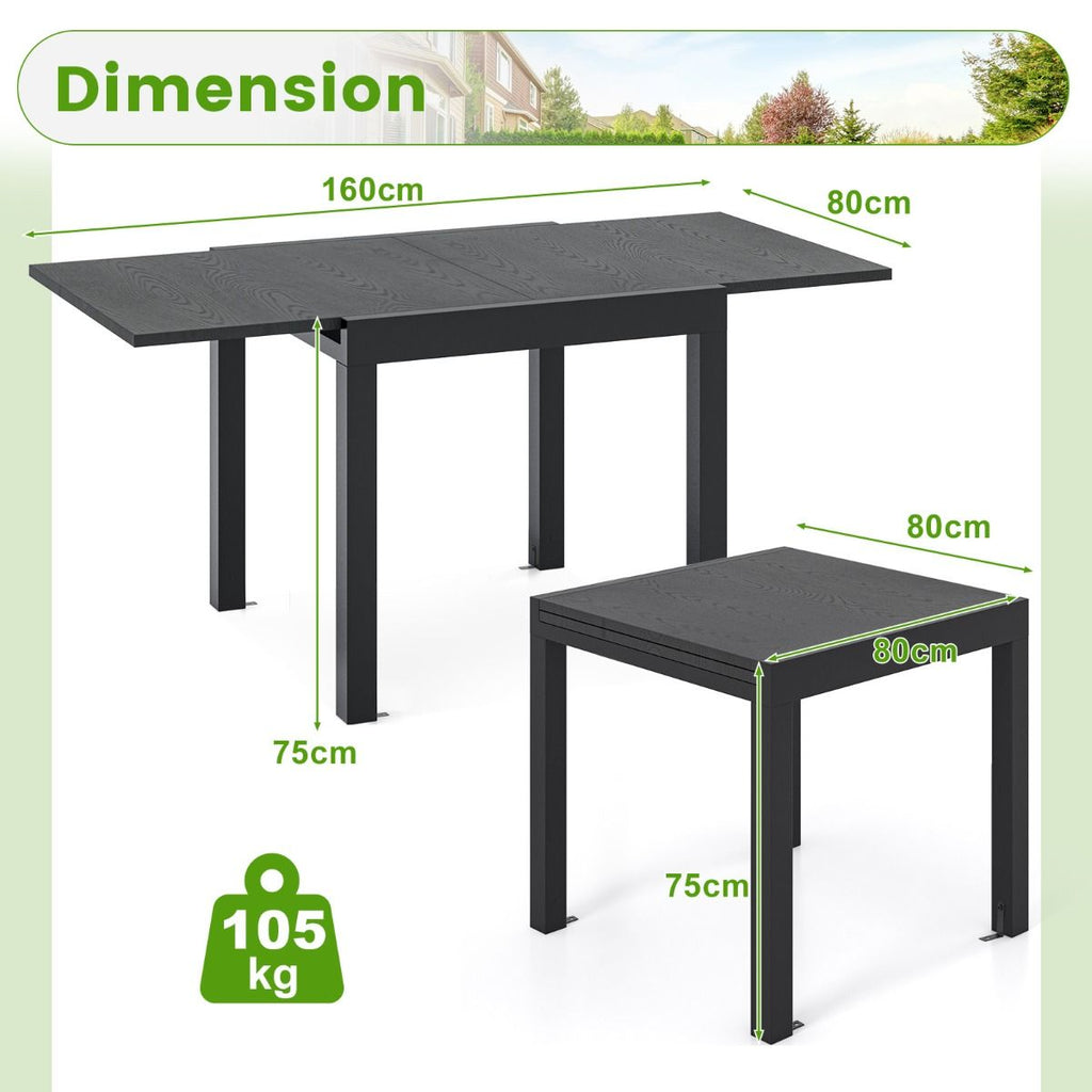 Table de Jardin Extensible en Aluminium Ajustable de 80 à 160 CM Table à Manger Rectangulaire pour 4-6 Personnes Gris/Naturel -