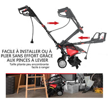 Load image into Gallery viewer, Motobineuse Motoculteur Électrique 1500W Profondeur Travail 22CM Largeur 43CM avec Poignée Pliable Roues Réglables 6 Lames -