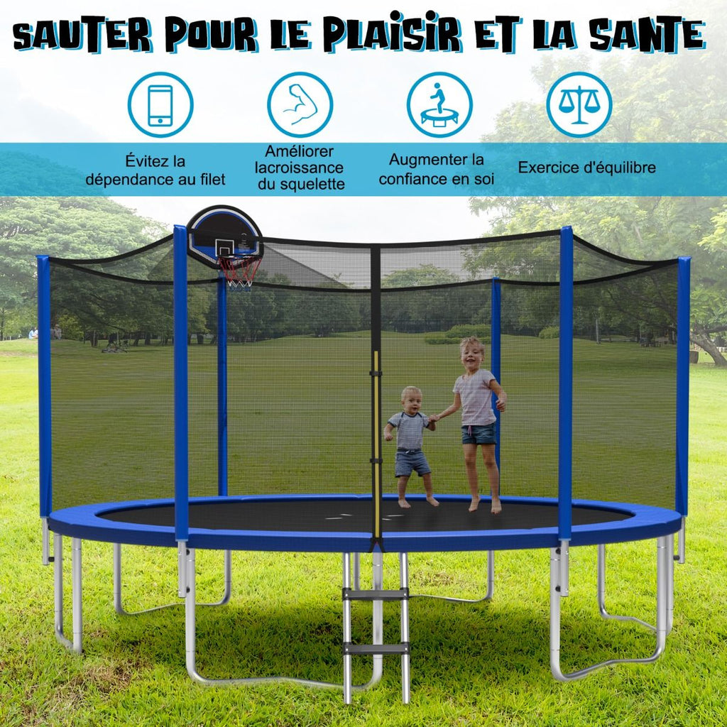 Trampoline d'Extérieur Ø366 cm Trampoline avec Panier de Basket Filet de Protection Trampoline pour Enfants et Adultes -