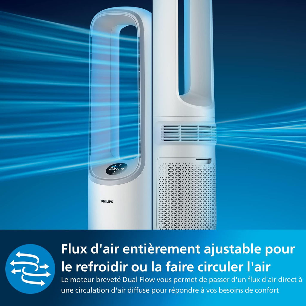 Philips Air Performer 2-en-1 : Purificateur & Ventilateur Rafraîchisseur – Nettoie 70m², Élimine 99,97% des Allergènes et Polluants. Filtre HEPA, Capteurs Intelligents, Alexa, Application (AMF765/10)