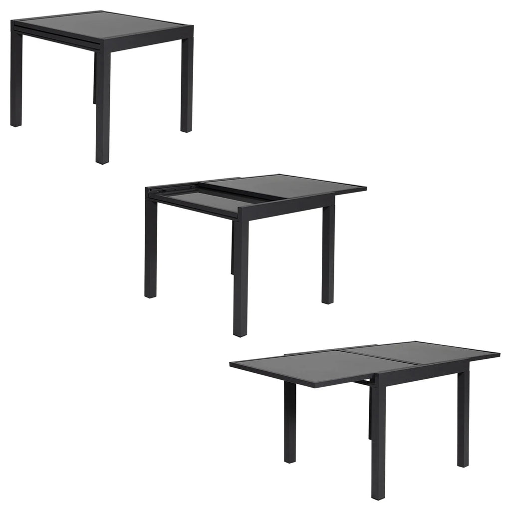 Salon de jardin LAMPEDUSA extensible en textilène gris 8 places - aluminium anthracite -