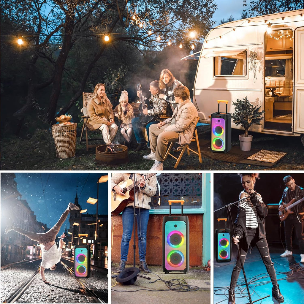 JYX Machine Karaoké pour Adultes, Enceinte Karaoké Bluetooth Portable avec 2 Microphones sans Fil, Party Box Idéale pour Les réunions de Famille/Le Camping en Plein Air