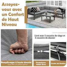 Load image into Gallery viewer, Salon de Jardin Extrieur avec Table Basse en Verre Tremp Canapavec Dossier Inclinable  6 Niveaux Coussins Inclus Gris -