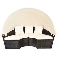 Load image into Gallery viewer, Lit de Jardin Rond d'Exterieur Table Relevable Modulable &amp; Convertible - Pare Soleil Réglable rotin PE Coussins Inclus Beige -