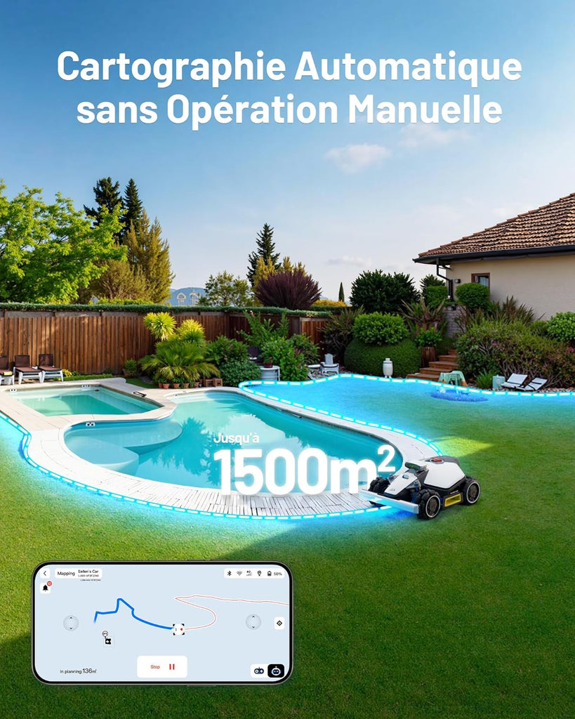 MAMMOTION LUBA Mini AWD 1500 Robot Tondeuse sans Fil Périphérique, NetRTK+Vision, Aucune Antenne RTK Requise, Recommandé 1500m², Max. 1800m², Pentes à 80%, avec Module 4G