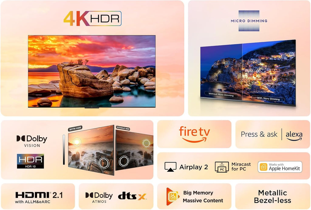 TCL 50PF650 50 Pouces 4K Ultra HD, HDR TV, Smart LED Fire TV (Dolby Vision, Dolby Atmos, DTS, HDR 10, Alexa intégré, Airplay2, Miracast)
