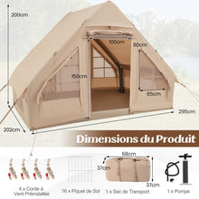 Load image into Gallery viewer, Tente de Camping Gonflable 6 m² pour 4-6 Personnes Tente en Coton Coupe-vent et Imperméable avec Pompe 7 Fenêtres à Moustiquaire Beige -