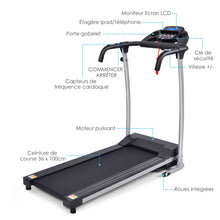 Load image into Gallery viewer, Tapis de Course lectrique Pliable avec cran et Moniteur de Frquence Cardiaque avec Vitesse de 1  10 km/h et 12 Programmes Noir -