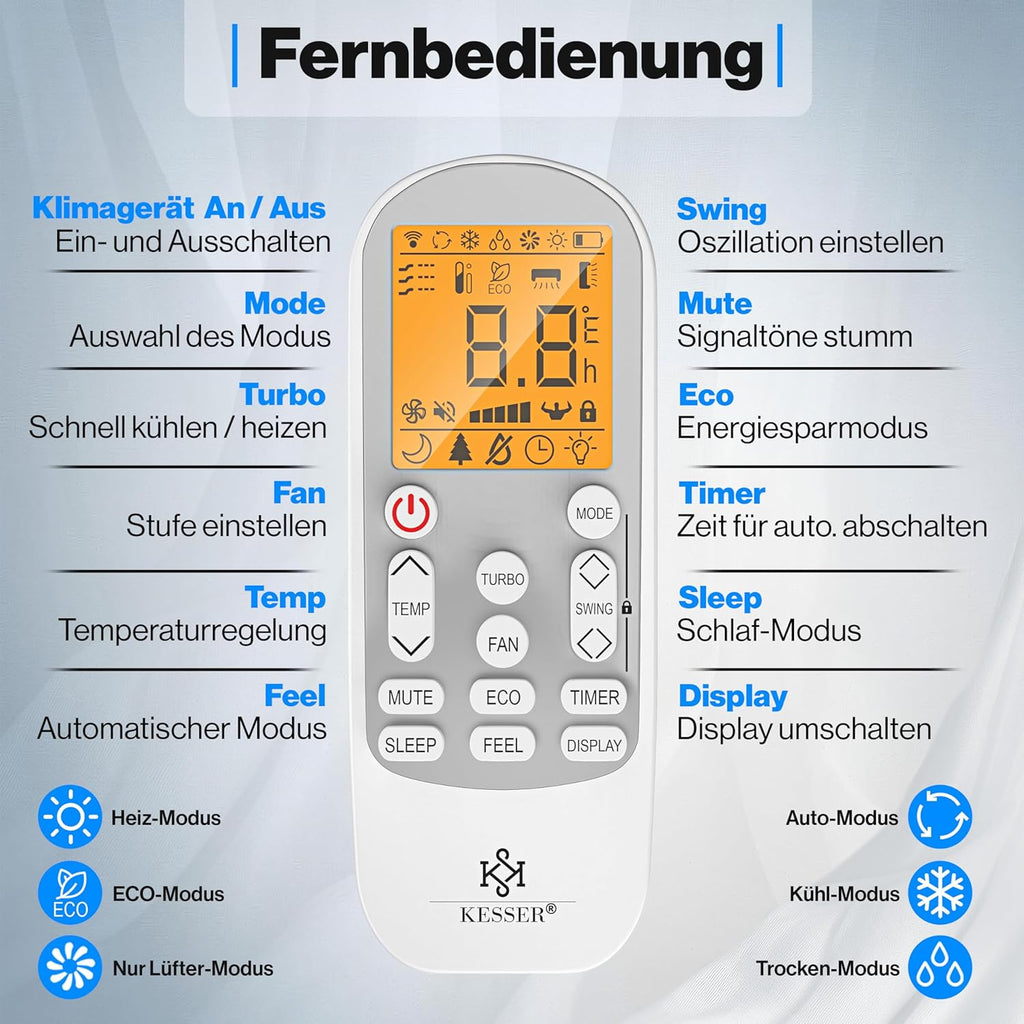 KESSER® Climatisation SET réversible - Climatiseur avec fonction WiFi/Application - Refroidissement A++/ Chauffage A+ Fluide réfrigérant R32 - Écran LCD Split 9000 BTU/h / 2600 Watt - Anthrazit