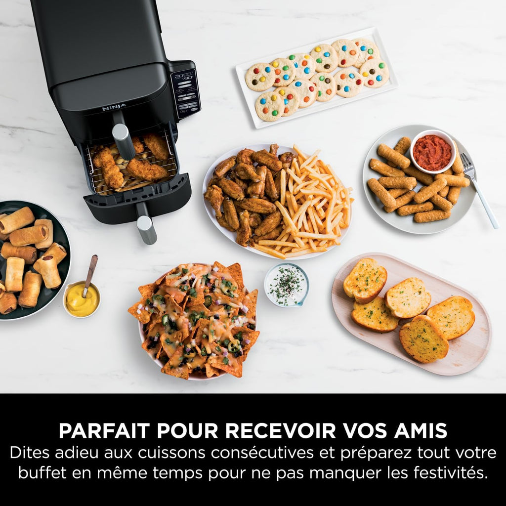 Foodi FlexDrawer Air Fryer,Dual Zone Avec Sparateur Amovible,Grand Tiroir de 10,4 L,7-en-1,Double Zone,Sans Huile,Pices Antiadhsives Compatibles Au Lave-Vaisselle,Noir AF500EU