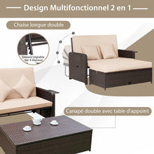 Load image into Gallery viewer, Salon de Jardin Extrieur Ajustable  Lit,2 Place avec Stockage Cach,Dossier Rglable  4 Niveaux en Rotin PE -