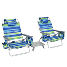 Load image into Gallery viewer, Lot de 2 Chaises de Camping Plage Pliante Table Enroulable en Aluminium Appui-tête Dossier Réglable à 5 Positions 6 Couleurs au Choix -