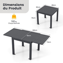 Load image into Gallery viewer, Table de Jardin Extensible en Aluminium Ajustable de 80 à 160 CM Table à Manger Extérieure Plateau à Lattes pour 4-6 Personnes Gris Foncé -