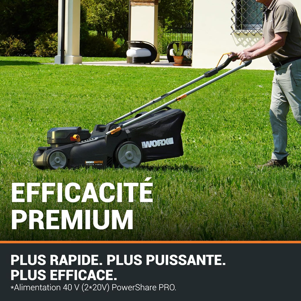 Pack Pro+ Tondeuse à Gazon 40V 460m² + Coupe-Bordures 20V + 2 Batteries 4Ah et 1 Batterie 2Ah + Chargeur Double et Chargeur Simple (Idéal pour l'Entretien du Jardin)