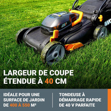 Load image into Gallery viewer, Pack Pro+ Tondeuse à Gazon 40V 460m² + Coupe-Bordures 20V + 2 Batteries 4Ah et 1 Batterie 2Ah + Chargeur Double et Chargeur Simple (Idéal pour l'Entretien du Jardin)