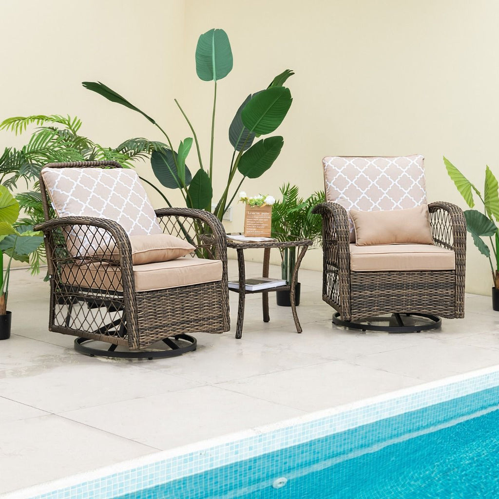 Salon de Jardin Extrieur 3PCS - 2 en Fauteuils  Bascule Pivotant  360掳Rotin PE Cadre Mtal our Terrasse Balcon -