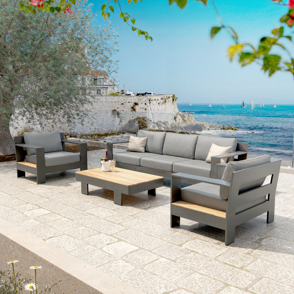 Salon de jardin aluminium et bois teck 5 places Antibes Gris anthracite - Action-sport36 -