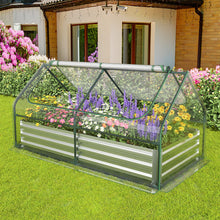 Load image into Gallery viewer, 6FT x 3FT x 3FT Galvanized Bottomless Raised Garden Bed with Greenhouse, Dual 2-Tier Roll-Up Windows, Easy Venting &amp; Watering