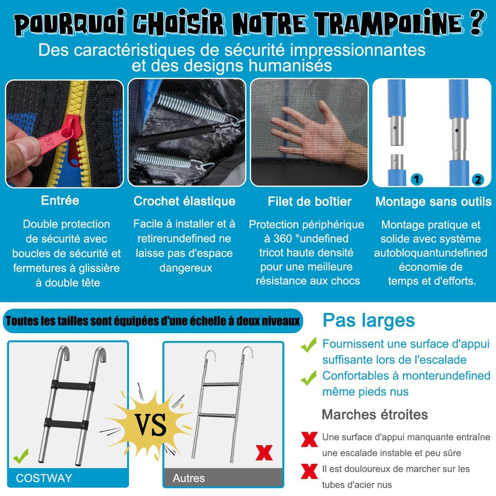 Trampoline d'Extrieur 脴366 cm Trampoline avec Panier de Basket Filet de Protection Trampoline pour Enfants et Adultes -