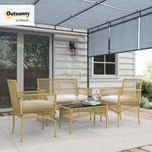 Load image into Gallery viewer, Outsunny Salon de Jardin extérieur 4 pièces canapé 2 Places + 2 fauteuils + 1 Table Basse Plateau Verre trempé Noir 3 Coussins d'assise - métal et résine tressée - Beige