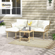 Load image into Gallery viewer, Outsunny Salon de Jardin Exterieur 4 Personnes 3 pièces avec 1 Table Basse Coussins Grand Confort Inclus résine tressée crème