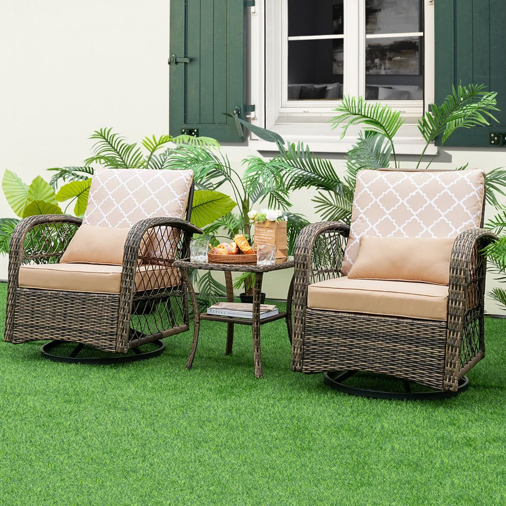 Salon de Jardin Extrieur 3PCS - 2 en Fauteuils  Bascule Pivotant  360掳Rotin PE Cadre Mtal our Terrasse Balcon -