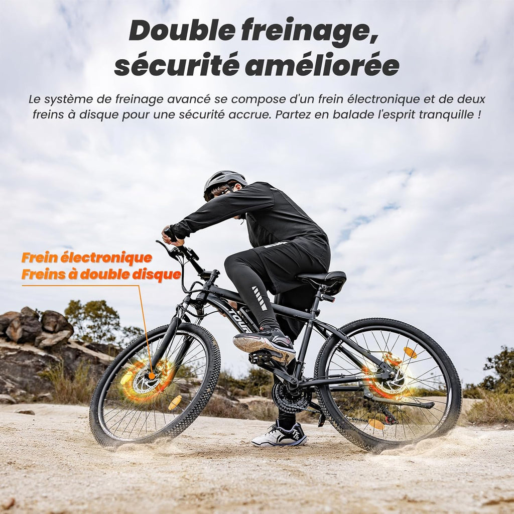 Touroll U1 Vélo Électrique, 26"/29" Vélo Électrique en Montagne pour Adulte, VTT électrique 250 W, Batterie Amovible 13AH, Autonomie 65 km, E-Bike 21 Vitesses