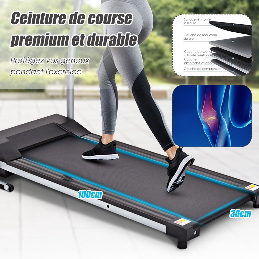 Tapis de Course Électrique Pliable avec Écran et Moniteur de Fréquence Cardiaque avec Vitesse de 1 à 10 km/h et 12 Programmes Noir -